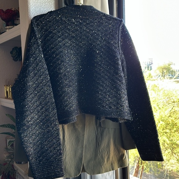 POL NWOT Metallic cable knit oversized cropped open front Cardigan size Large - Picture 4 of 15